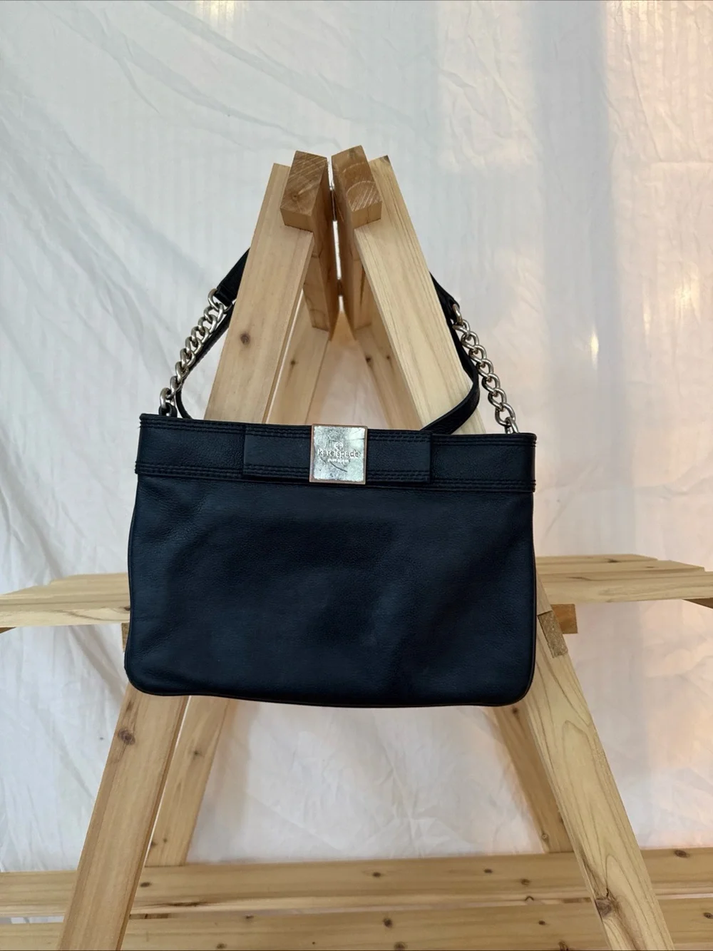 Kate Spade Black Leather Shoulder Bag with Chain Strap